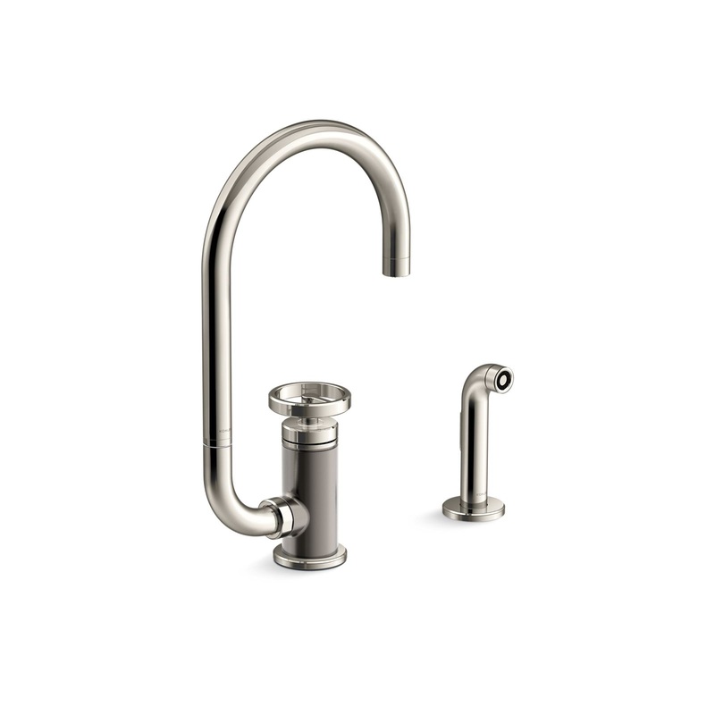 KOHLER K-28675-9-SN Single-handle kitchen sink faucet with two-function extended-reach spout and side sprayer  -  Vibrant Polished Nickel