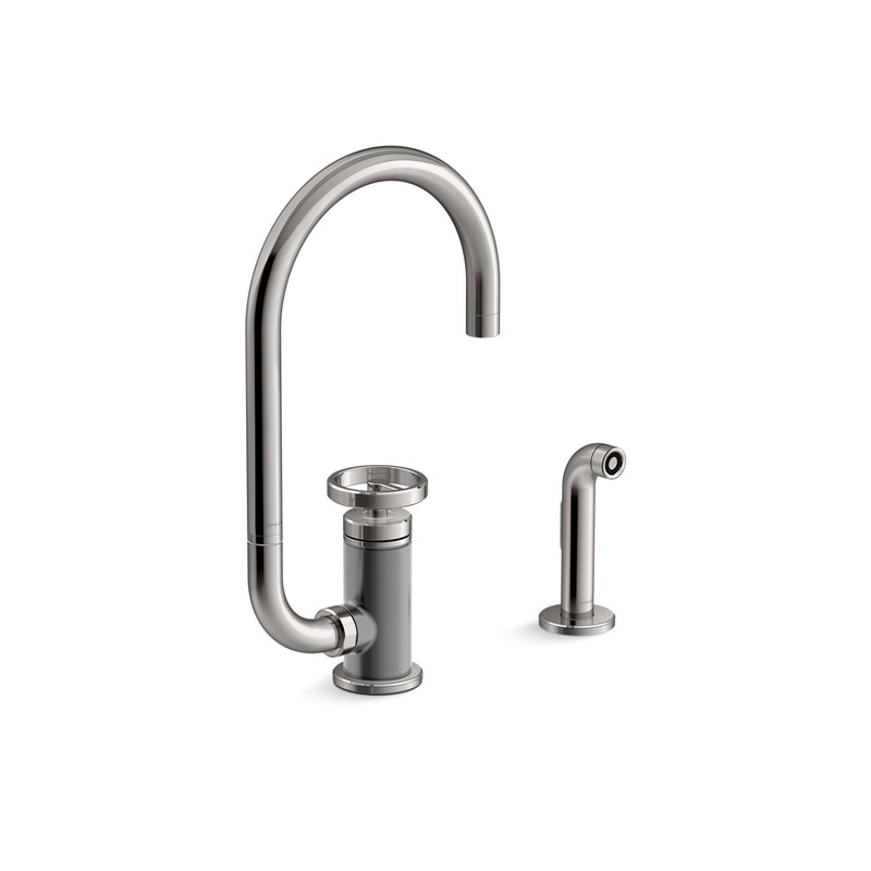 KOHLER K-28675-9-TT Single-handle kitchen sink faucet with two-function extended-reach spout and side sprayer  -  Vibrant Titanium