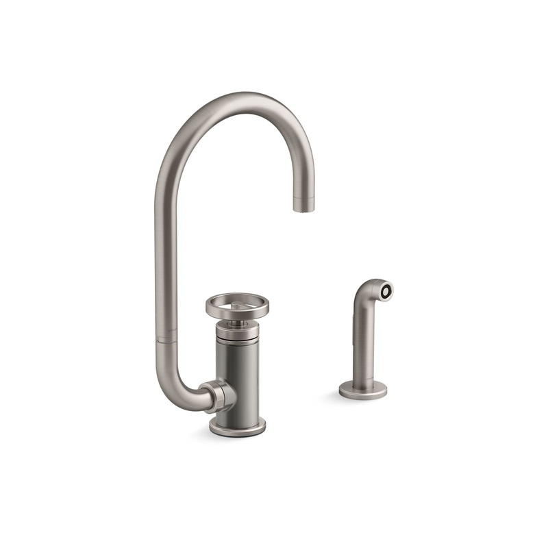 KOHLER K-28675-9-VS Single-handle kitchen sink faucet with two-function extended-reach spout and side sprayer  -  Vibrant Stainless