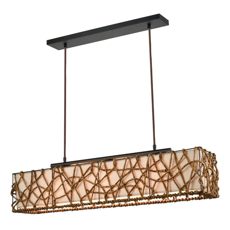 ELK SIGNATURE H018-7234 Bindan 39'' Wide 3-Light Linear Chandelier - Bronze with Natural