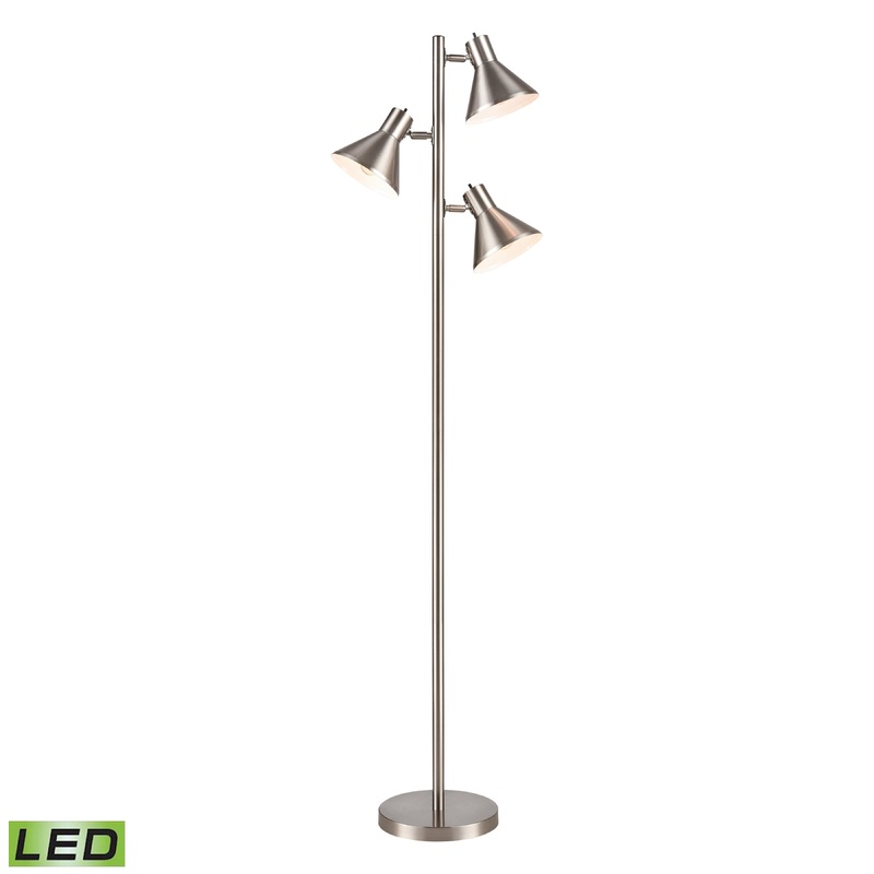 ELK STUDIO S019-7279-LED Loman 65'' High 3-Light Floor Lamp - Satin Nickel - Includes LED Bulbs