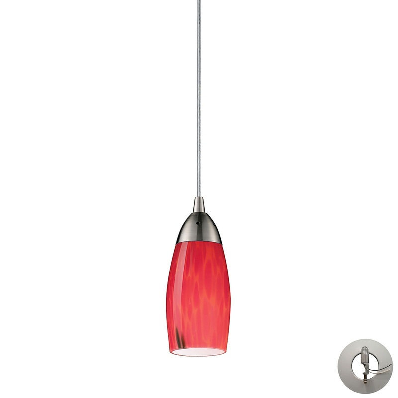 ELK SHOWROOM 110-1FR-LA Milan 3'' Wide 1-Light Pendant - Satin Nickel with Fire Red Glass (Includes Adapter Kit)