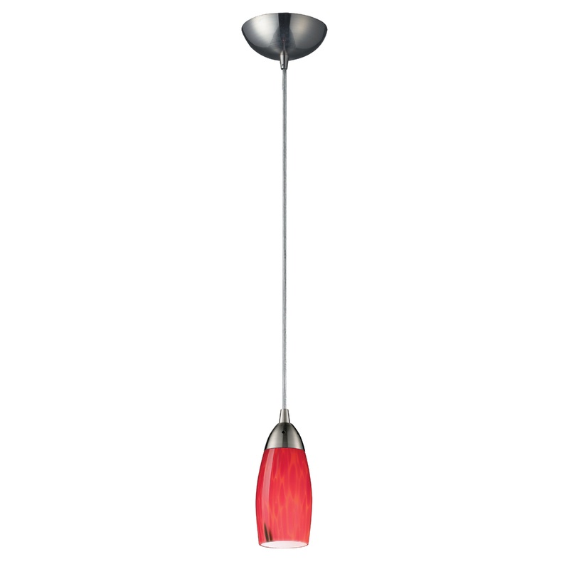 ELK SHOWROOM 110-1FR-LED Milan 3'' Wide 1-Light Pendant - Satin Nickel with Fire Red Glass (LED)