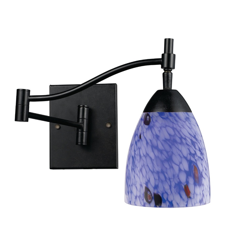 ELK SHOWROOM 10151/1DR-BL Celina 1-Light Swingarm Wall Lamp in Dark Rust with Starburst Blue Glass