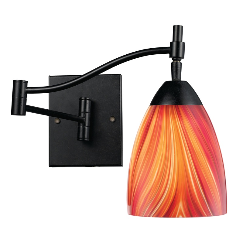 ELK SHOWROOM 10151/1DR-M Celina 1-Light Swingarm Wall Lamp in Dark Rust with Multi-colored Glass