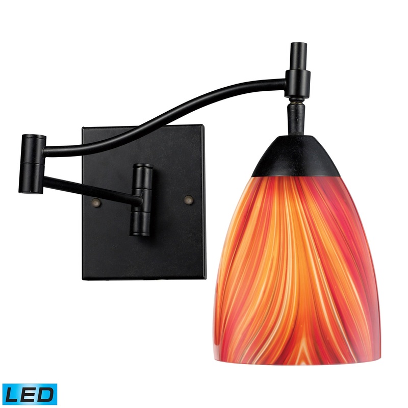 ELK SHOWROOM 10151/1DR-M-LED Celina 1-Light Swingarm Wall Lamp in Dark Rust with Multi-colored Glass - Includes LED Bulb