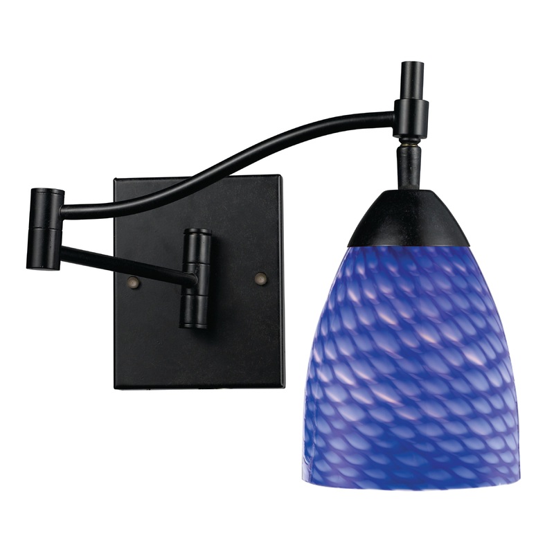 ELK SHOWROOM 10151/1DR-S Celina 1-Light Swingarm Wall Lamp in Dark Rust with Sapphire Glass