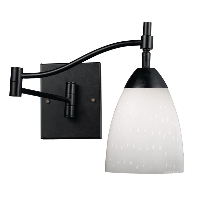 ELK SHOWROOM 10151/1DR-WH Celina 1-Light Swingarm Wall Lamp in Dark Rust with Simple White Glass