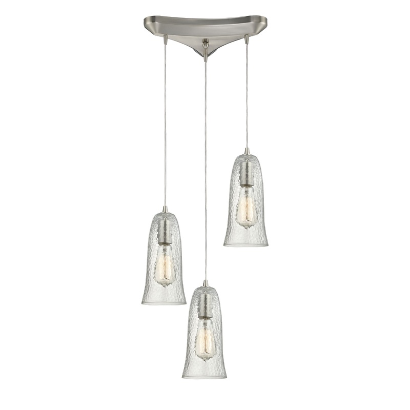 ELK SHOWROOM 10431/3CLR Hammered Glass 10'' Wide 3-Light Pendant - Satin Nickel with Clear