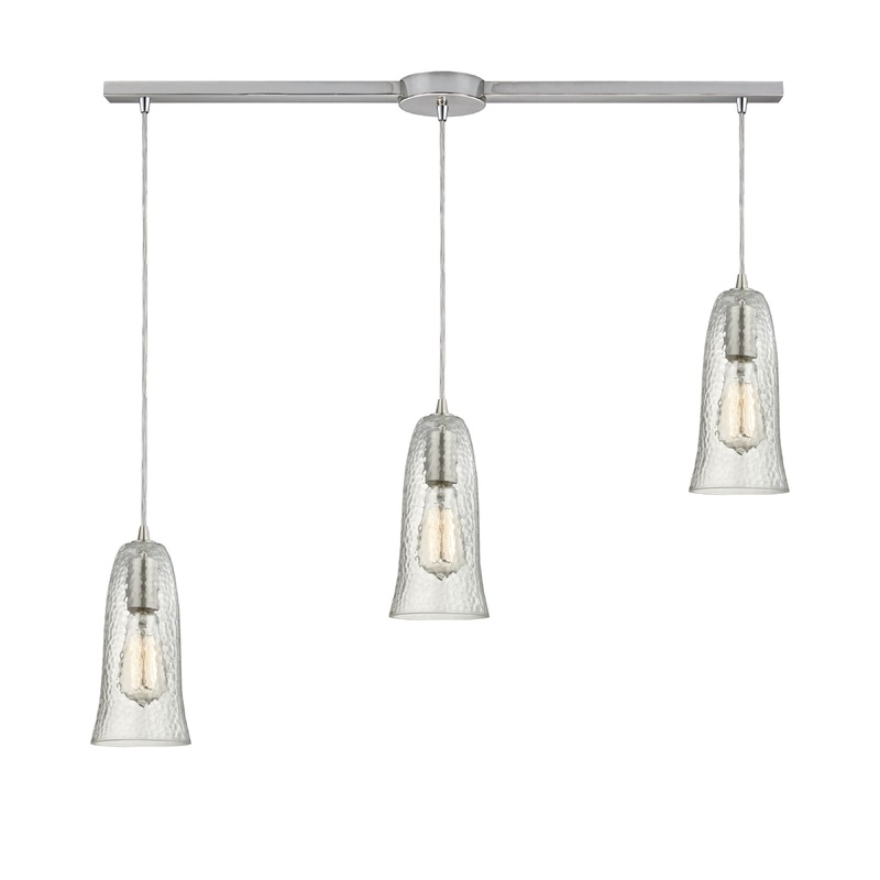 ELK SHOWROOM 10431/3L-CLR Hammered Glass 36'' Wide 3-Light Pendant - Satin Nickel with Clear