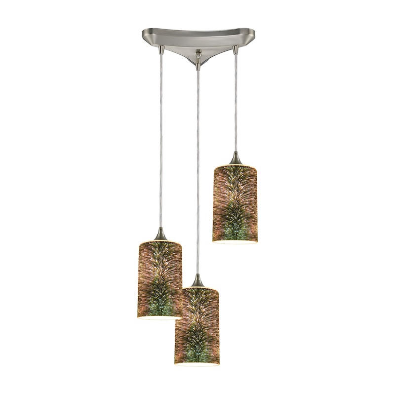 ELK SHOWROOM 10508/3 Illusions 10'' Wide 3-Light Pendant - Satin Nickel with 3-D Starburst Glass
