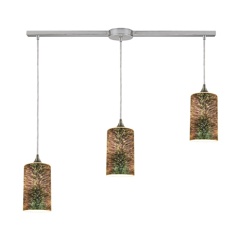ELK SHOWROOM 10508/3L Illusions 36'' Wide 3-Light Slim Pendant - Satin Nickel with 3-D Starburst Glass