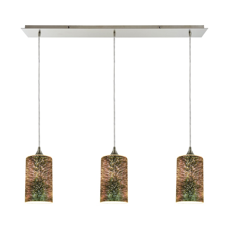 ELK SHOWROOM 10508/3LP Illusions 36'' Wide 3-Light Pendant - Satin Nickel with 3-D Starburst Glass