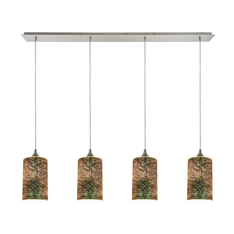 ELK SHOWROOM 10508/4LP Illusions 46'' Wide 4-Light Pendant - Satin Nickel with 3-D Starburst Glass