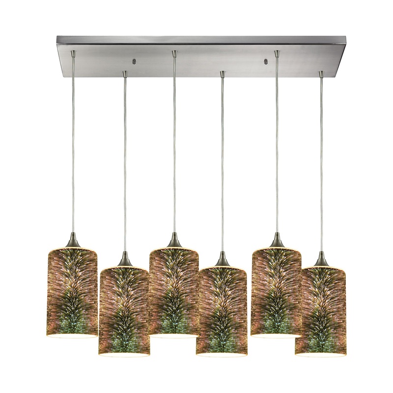 ELK SHOWROOM 10508/6RC Illusions 30'' Wide 6-Light Pendant - Satin Nickel with 3-D Starburst Glass