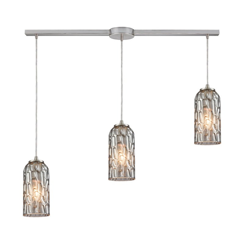 ELK SHOWROOM 10600/3L Ansegar 3-Light Linear Mini Pendant Fixture in Satin Nickel with Textured Smoke Glass