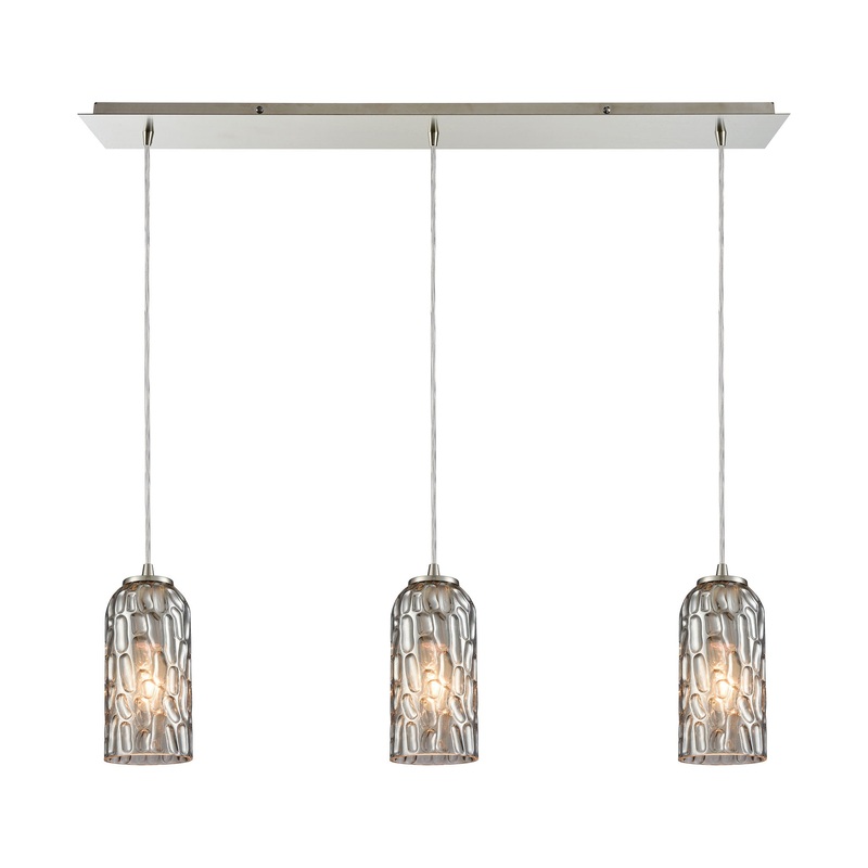 ELK SHOWROOM 10600/3LP Ansegar 3-Light Linear Mini Pendant Fixture in Satin Nickel with Textured Smoke Glass