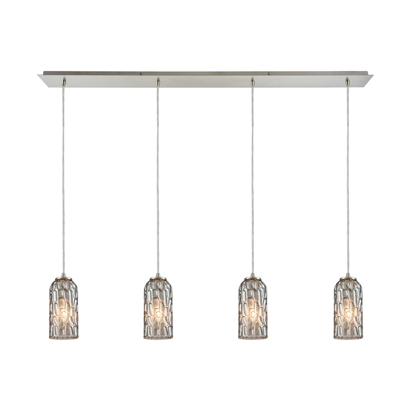 ELK SHOWROOM 10600/4LP Ansegar 4-Light Linear Pendant Fixture in Satin Nickel with Textured Smoke Glass