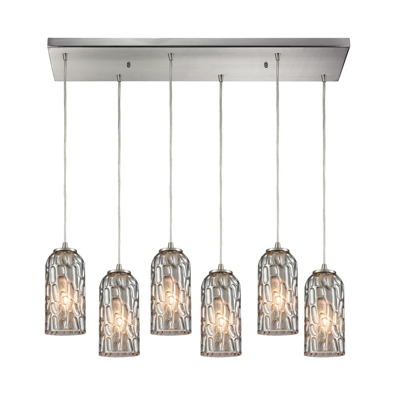 ELK SHOWROOM 10600/6RC Ansegar 6-Light Rectangular Pendant Fixture in Satin Nickel with Textured Smoke Glass