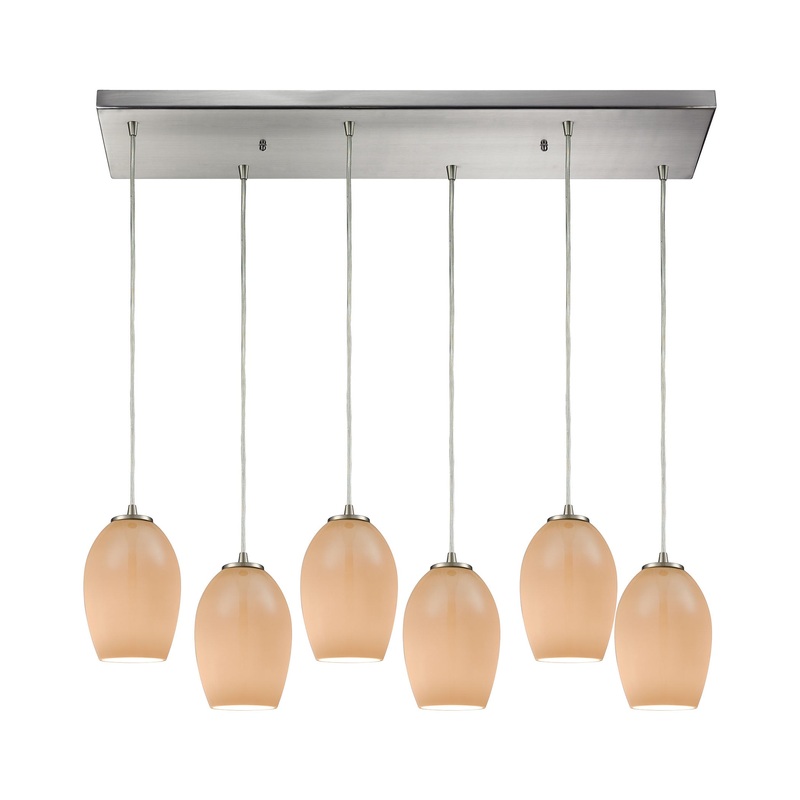 ELK SHOWROOM 10930/6RC Villiska 6-Light Rectangular Pendant Fixture in Satin Nickel with Peach Blown Glass