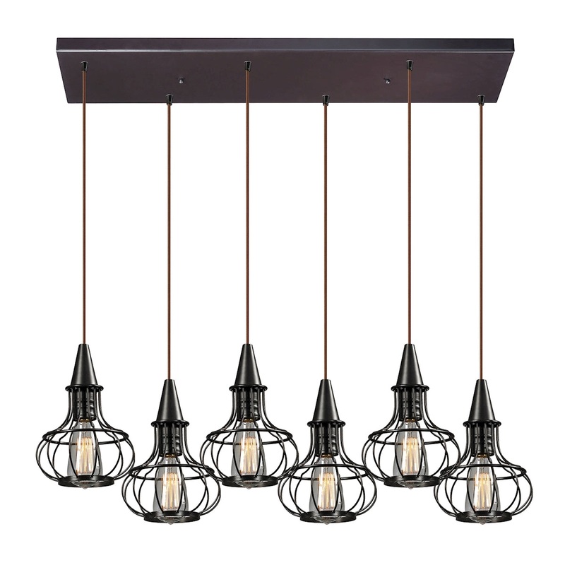 ELK SHOWROOM 14191/6RC Yardley 6-Light Rectangular Pendant Fixture in Oil Rubbed Bronze with Wire Cages