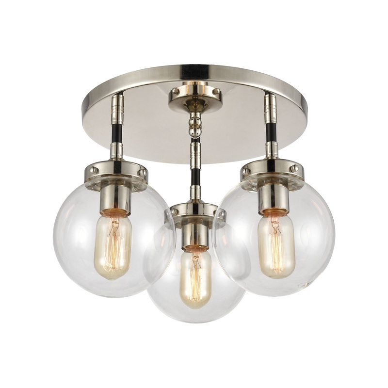 ELK SHOWROOM 15352/3 Boudreaux 15'' Wide 3-Light Semi Flush Mount - Matte Black with Polished Nickel