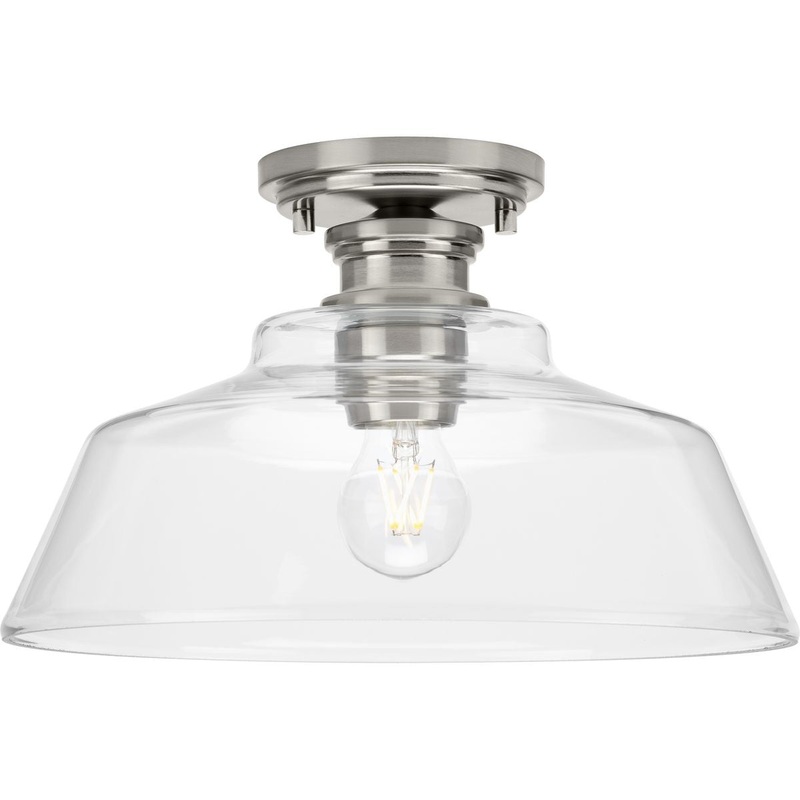 PROGRESS LIGHTING P350227-009 Singleton Collection One-Light 14" Brushed Nickel Farmhouse Medium Semi-Flush Mount Light with Clear Glass Shade in Brushed Nickel