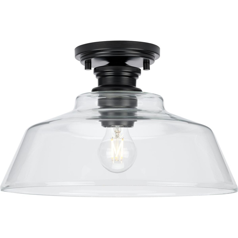 PROGRESS LIGHTING P350227-31M Singleton Collection One-Light 14" Matte Black Farmhouse Medium Semi-Flush Mount Light with Clear Glass Shade in Matte Black
