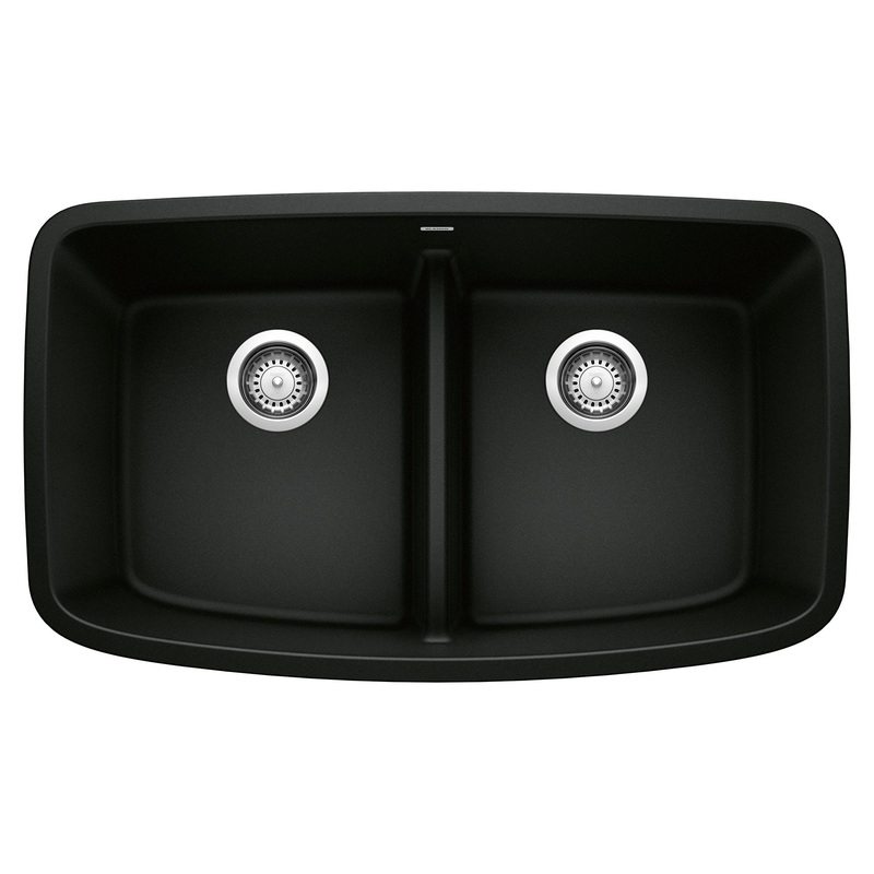 BLANCO 442940 Valea Valea SILGRANIT 32" 50/50 Double Bowl Undermount Kitchen Sink with Low Divide - Coal Black in Coal Black
