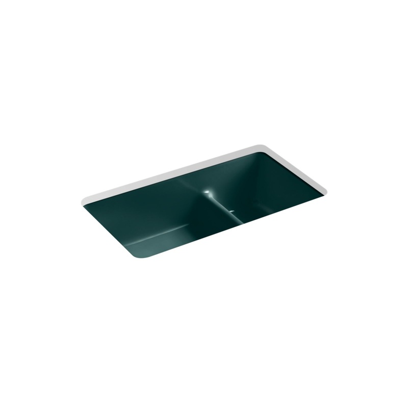 KOHLER K-6625-17 Iron/Tones Smart Divide 33 in. Top-/Undermount Double-Bowl Kitchen Sink In Teal