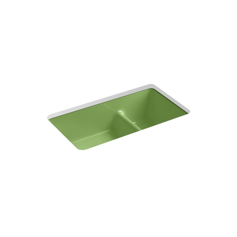 Kohler K-6625-34 Iron/Tones Smart Divide 33 In. Top-/Undermount Double-Bowl Kitchen Sink In Fresh Green