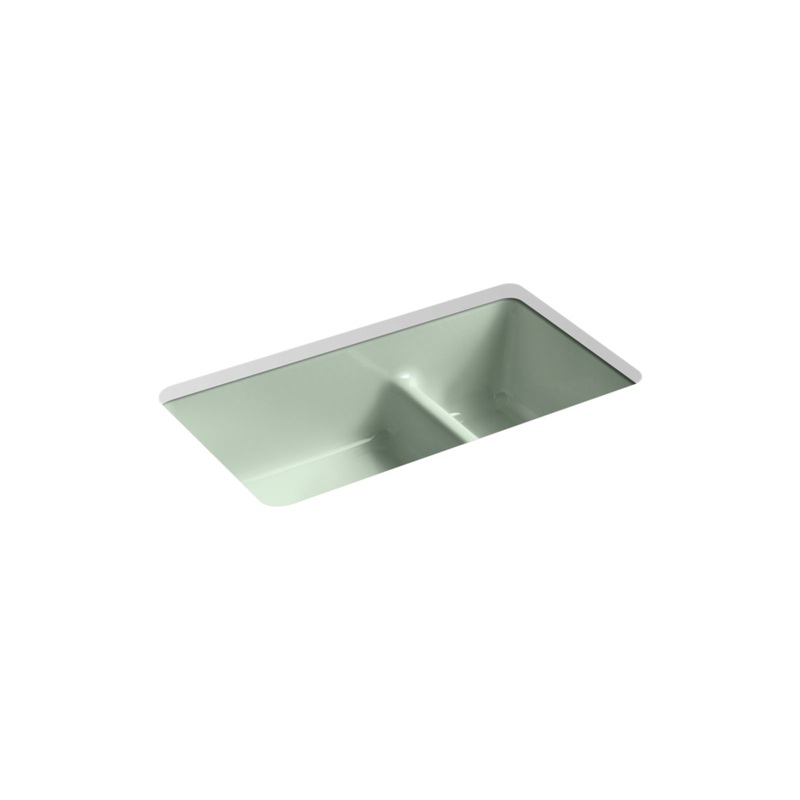 KOHLER K-6625-42 Iron/Tones Smart Divide 33 in. Top-/Undermount Double-Bowl Kitchen Sink In Aspen Green