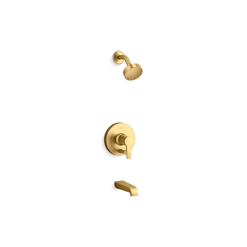 KOHLER K-T49980-4Y-2MB Pitch Rite-Temp Bath And Shower Trim Kit With Push-Button Diverter And Lever Handle 2.5 Gpm In Vibrant Brushed Moderne Brass