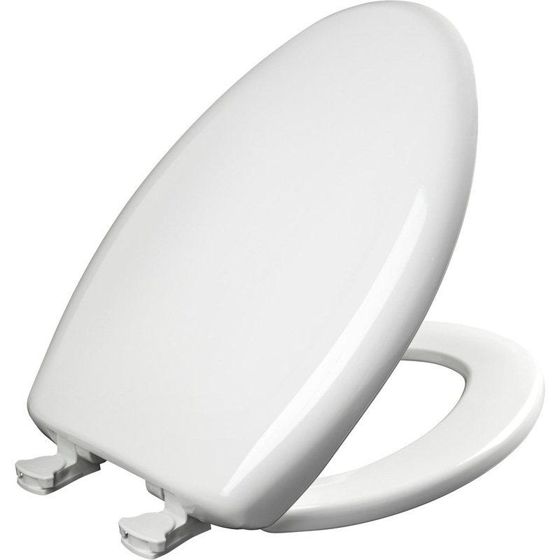 Bemis Elongated Plastic Toilet Seat in Crane White with STA-TITE Seat Fastening System, EasyClean and  WhisperClose Hinge