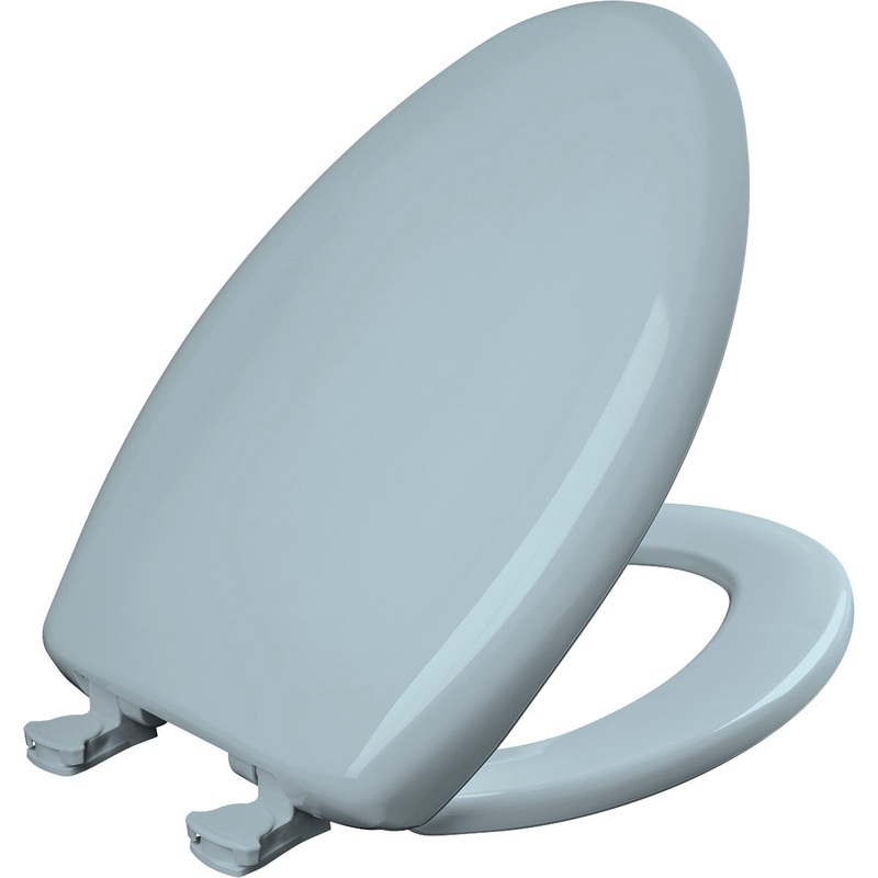 Bemis Elongated Plastic Toilet Seat in Heron Blue with STA-TITE Seat Fastening System, EasyClean and  WhisperClose Hinge