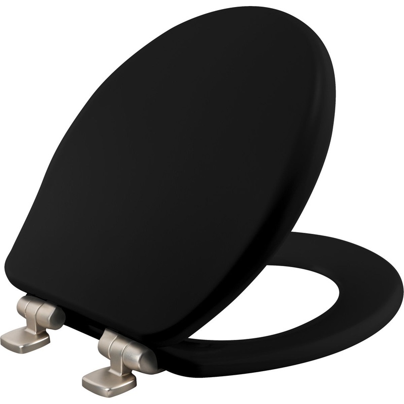 Bemis Alesio Round High Density Enameled Wood Toilet Seat in Black with STA-TITE Seat Fastening System, WhisperClose, Precision Seat Fit Adjustable Brushed Nickel Hinge and Super Grip Bumpers