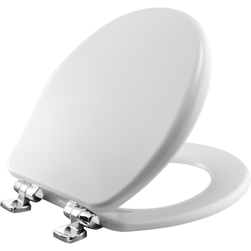 Bemis Alesio Round High Density Enameled Wood Toilet Seat in White with STA-TITE Seat Fastening System, WhisperClose, Precision Seat Fit Adjustable Brushed Nickel Hinge and Super Grip Bumpers