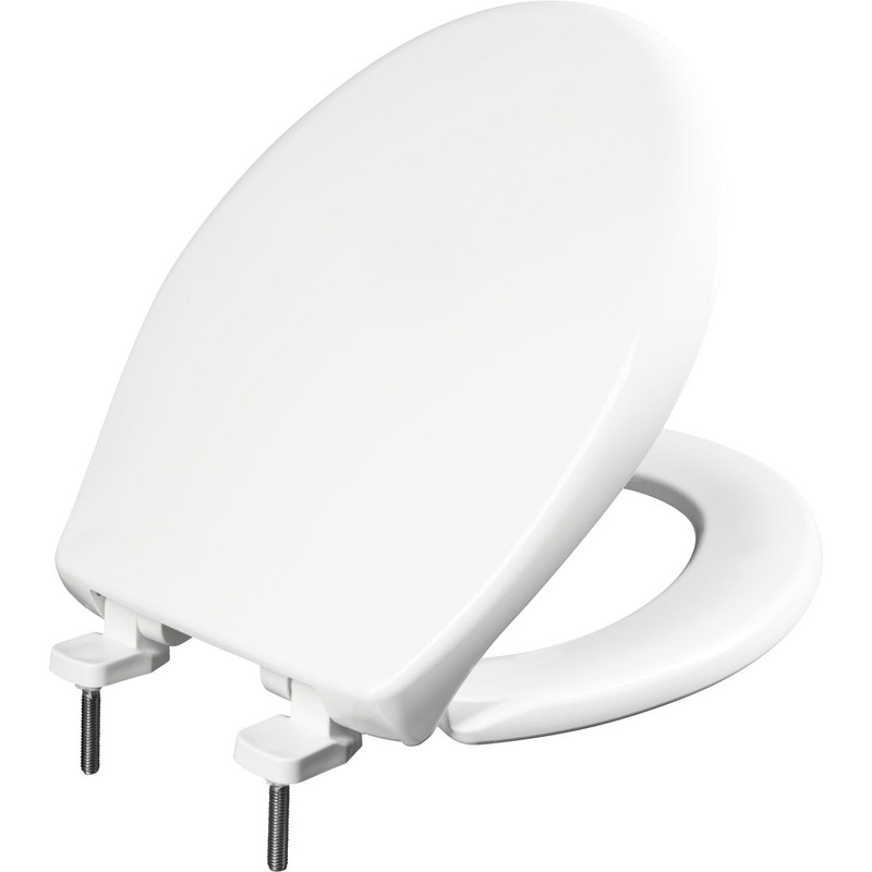Bemis Round Hospitality Plastic Toilet Seat in White with STA-TITE Commercial Fastening System, WhisperClose Hinge, DuraGuard Super Grip Bumpers
