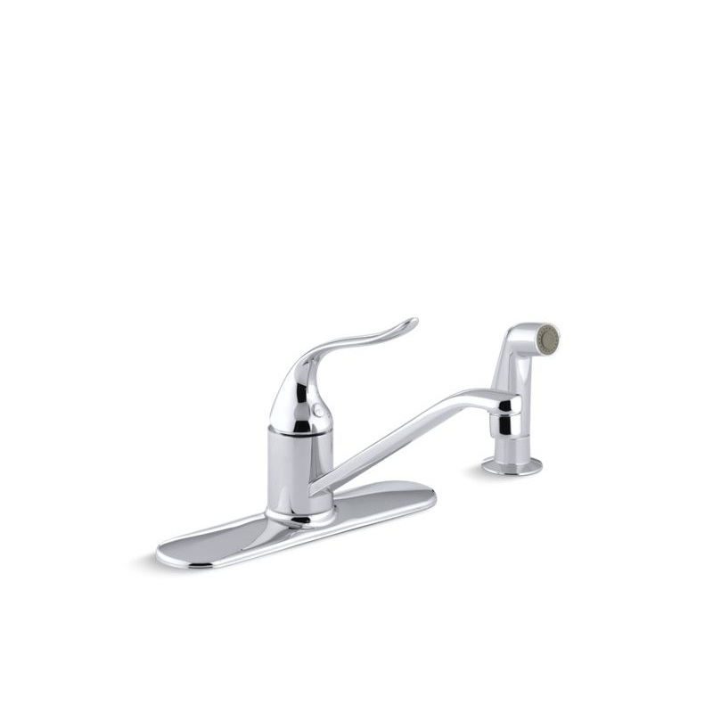 KOHLER K-P15172-F-CP Coralais single-handle kitchen sink faucet with escutcheon, sidespray and 8 1/2" swing spout, project pack