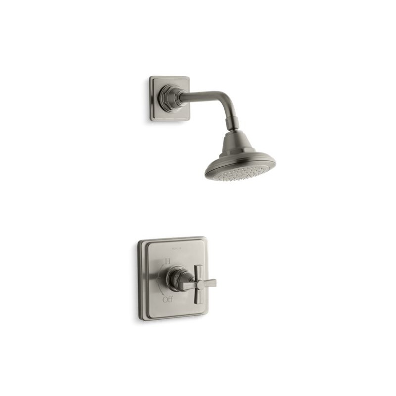 KOHLER Pinstripe K-TS13134-3B-BN Vibrant Brushed Nickel Rite-Temp shower trim kit with cross handle, 2.5 gpm