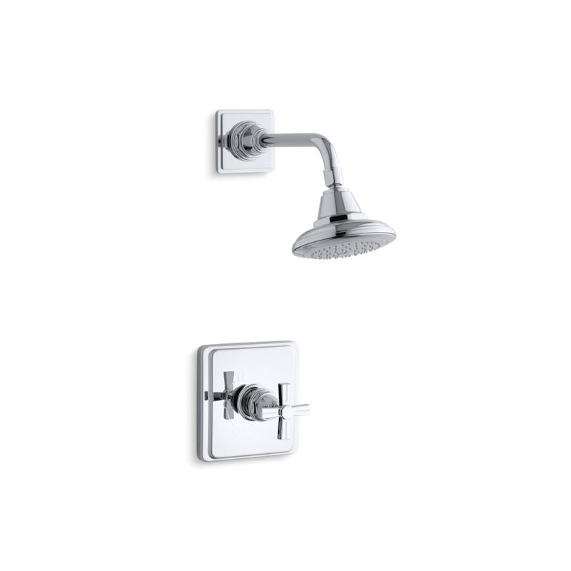 KOHLER Pinstripe K-TS13134-3B-CP Polished Chrome Rite-Temp shower trim kit with cross handle, 2.5 gpm