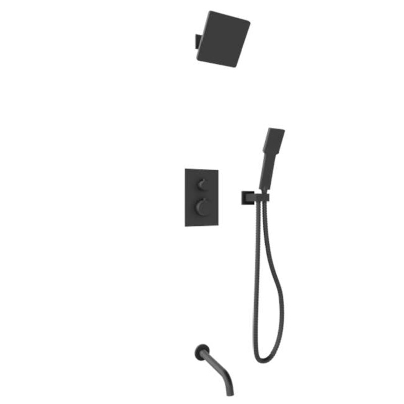 ARTOS TS073BK Trova Square Thermostatic Shower Trim Kit with Hand Held Shower and Tub Filler Matte Black