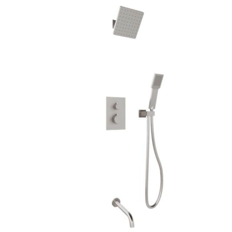 ARTOS TS073BN Trova Square Thermostatic Shower Trim Kit with Hand Held Shower and Tub Filler Brushed Nickel