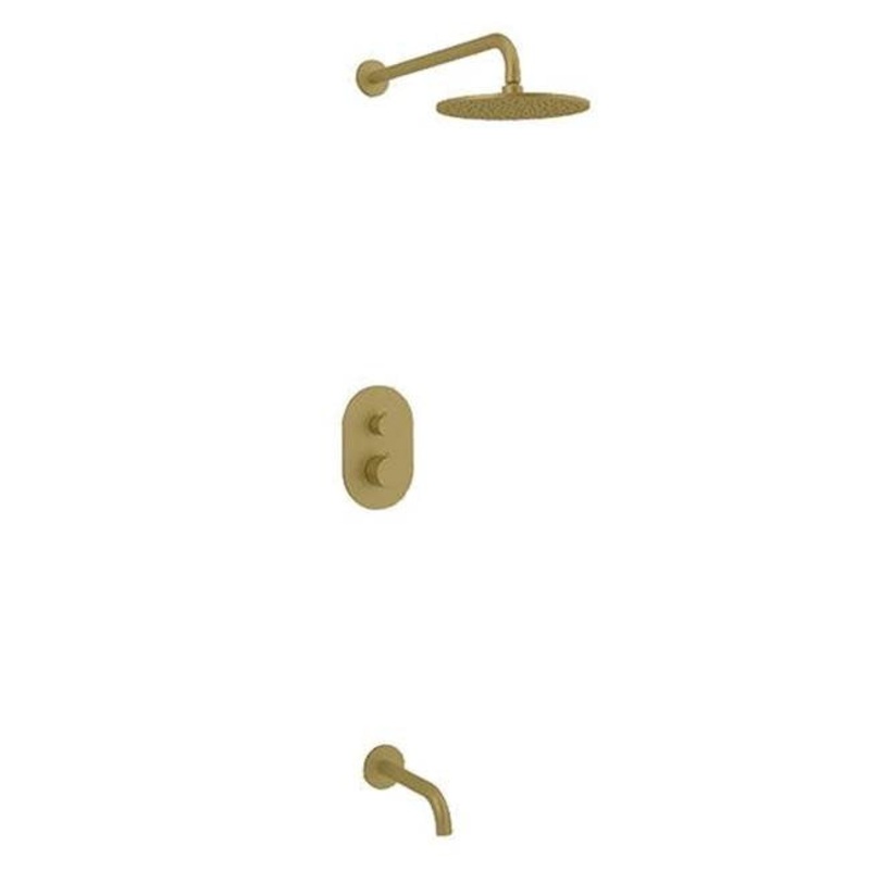 ARTOS PS144SB Opera Round Thermostatic Shower Trim Kit with Wall Mount Shower Head, Tub Filler Satin Brass