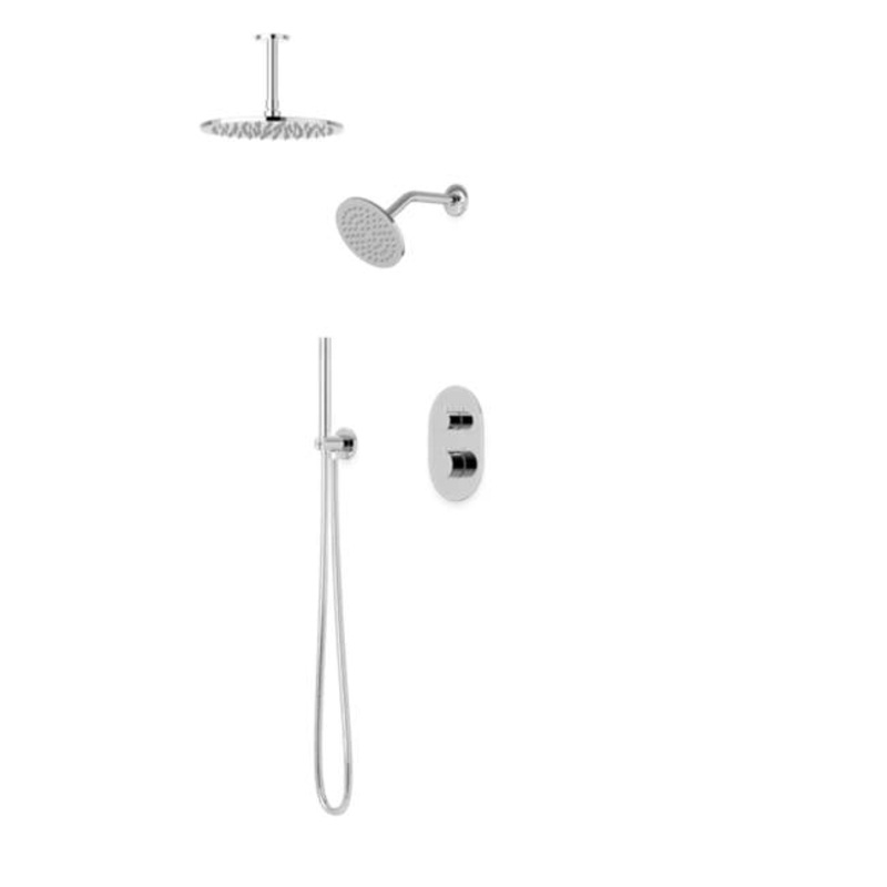 ARTOS PS108BN Opera Round Thermostatic Shower Trim Kit with Wall Mount Shower Head, Ceiling Mount Shower Head, Hand Held Shower Brushed Nickel
