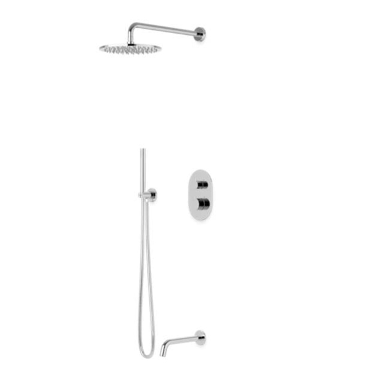 ARTOS PS120BK Opera Round Thermostatic Shower Trim Kit with Wall Mount Shower Head, Hand Held Shower, Tub Filler Matte Black