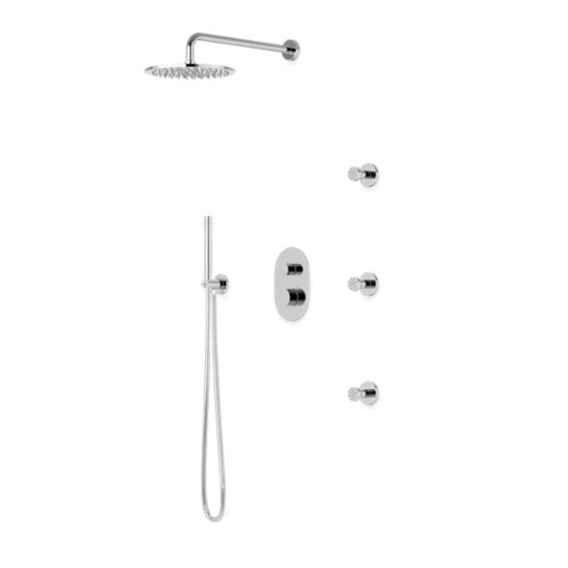 ARTOS PS128BK Opera Round Thermostatic Shower Trim Kit with Wall Mount Shower Head, Hand Held Shower, Body Jets Matte Black