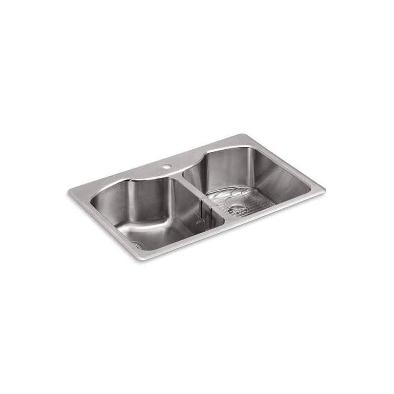 KOHLER K-3842-1-NA Octave 33" x 22" x 9-5/16" Top-mount/undermount double-equal stainless steel kitchen sink with single faucet hole