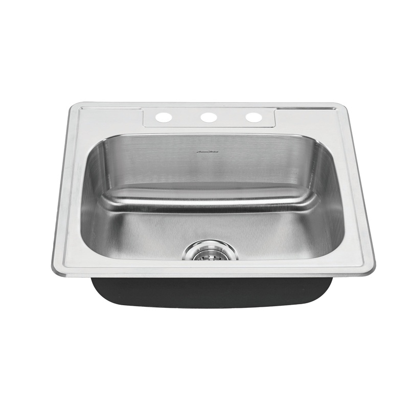 AMERICAN STANDARD 20SB.8252283S.075, Colony 25 x 22-Inch Stainless Steel 3-Hole Topmount Single-Bowl Kitchen Sink in Stainless Stl