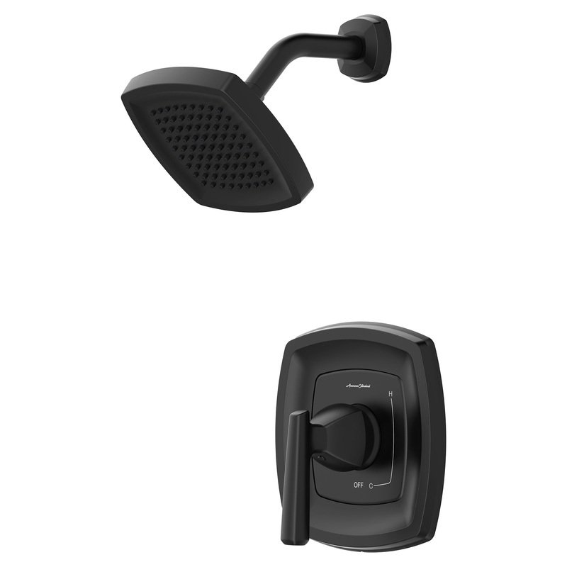 AMERICAN STANDARD TU018507.243, Edgemere 1.8 gpm/6.8 L/min Shower Trim Kit With Water-Saving Showerhead, Double Ceramic Pressure Balance Cartridge With Lever Handle in Matte Black
